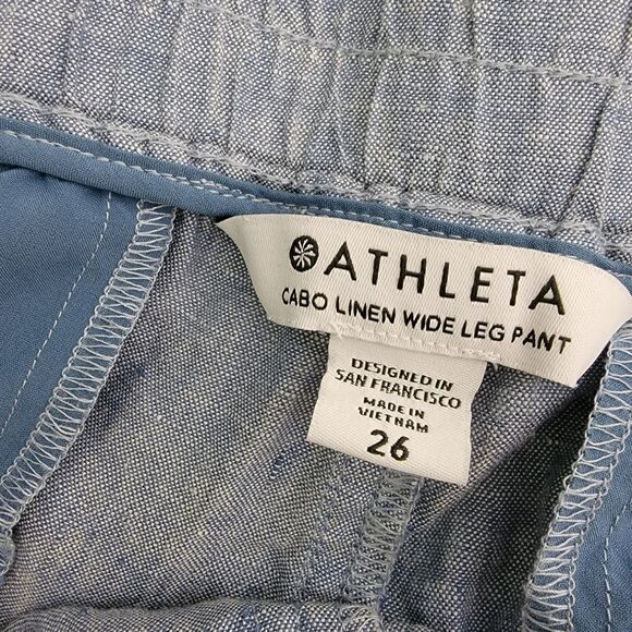 Athleta Cabo 100% Linen Blue Wide‎ Leg Pants Drawstring Pockets Plus Size 26 EUC - Picture 3 of 11
